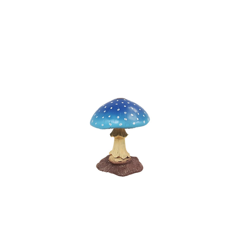 Statue de petit champignon surdimensionné, Bleu / blanc / gris / jaune / brun clair