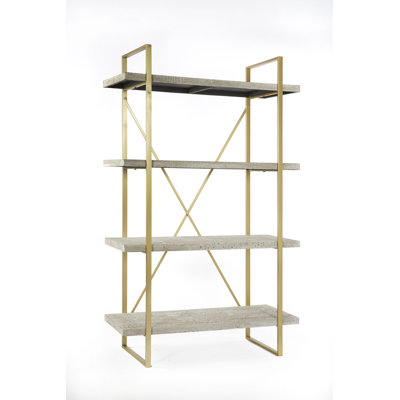 Raheim Etagere Bookcase with X-Frame Accent – Metal and Wood Display Shelf for Living Room or Office by Everly Quinn
