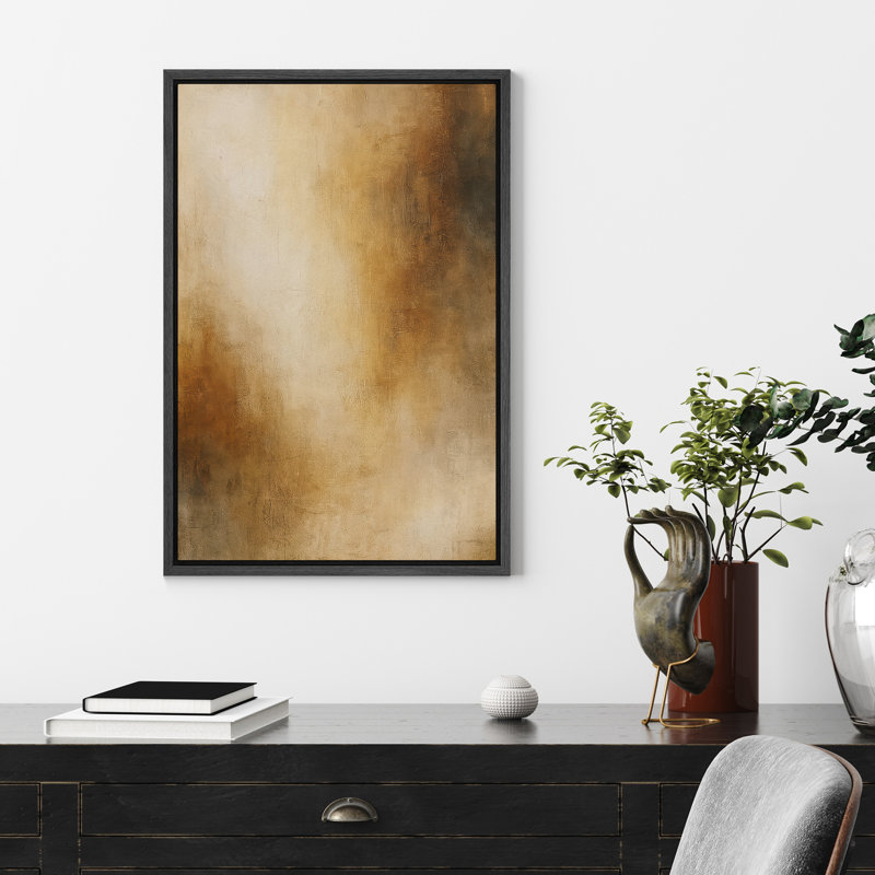 Art mural encadré, impression abstraite beige sur fond brun pour la décoration de salon, Noir, H 24 po x l 16 po