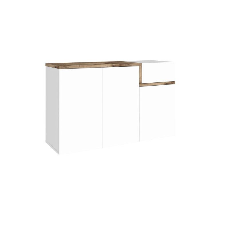 Meagher 18 Pair Shoe Storage Cabinet, Glossy White/Maple Pereira