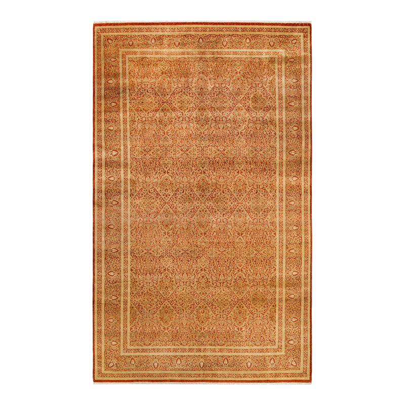 Tapis orange / jaune noué à la main de conception unique 8 pi 2 po x 13 pi 10 po Saunti