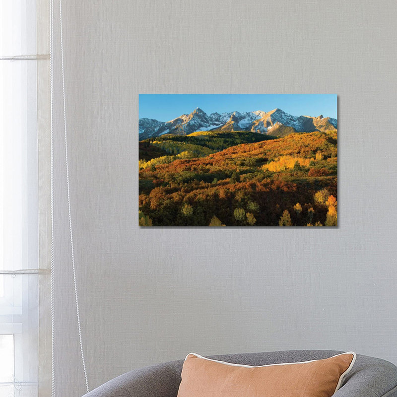 Trees With Mountain Range In The Background At Dusk, Aspen, Pitkin County, Colorado, USA II - Wrapped Canvas Print