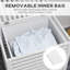 Panier à linge blanc avec couvercle et doublure amovible, 19,75 po x 14,25 po x 23,5 po, espace pour rangement intérieur du panier à vêtements, blanc, organisation soignée