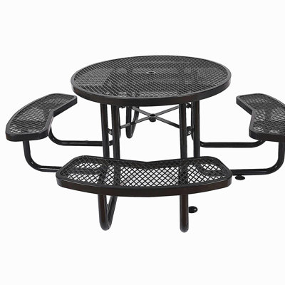 Round Outdoor Steel Picnic Table 46" black ,with umbrella pole