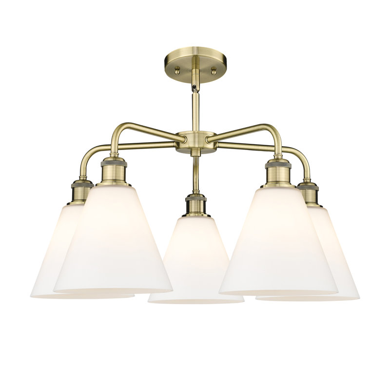 Lustre cône à 5 lumières Beva, Blanc mat, Laiton antique