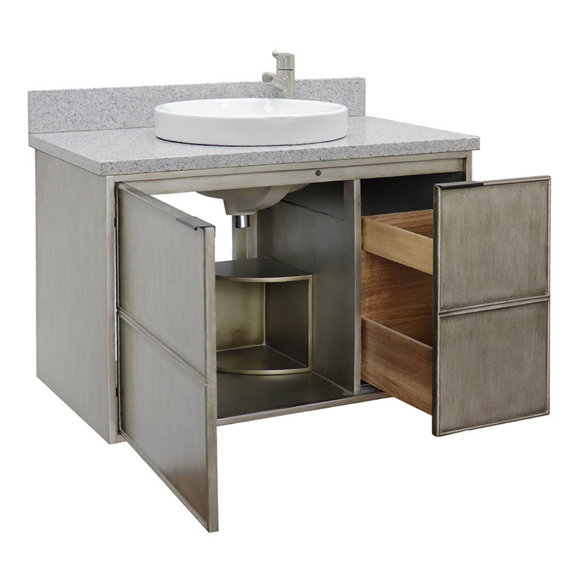 37'' Single Bathroom Vanity with Granite Top, Gray Granite
