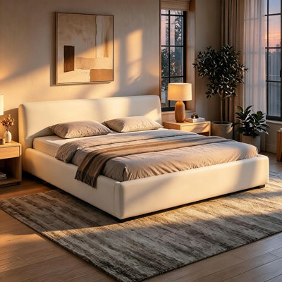 Wane Wide-Edge Upholstered Bed With Wooden Slats