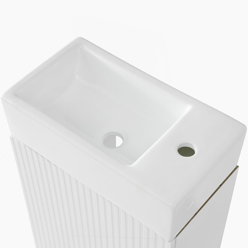 Meuble-lavabo avec lavabo, meuble-lavabo avec tablette réversible à deux niveaux, Blanc