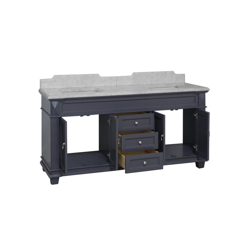 Ensemble de meuble-lavabo double 72 po Ensa, Marbre de Carrare, Gris marine