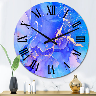 Horloge murale moderne mauve et fuchsia liquide mauve et bleue