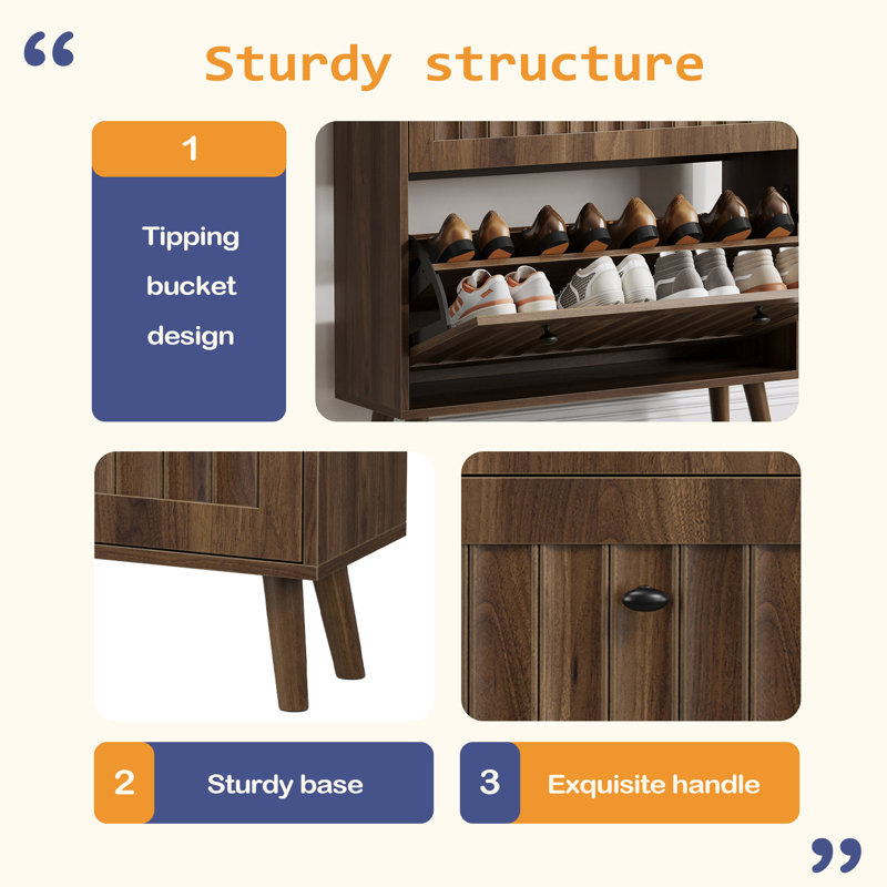Medieval-Style Modern Shoe Cabinet, Upright Shoe Storage Unit With Vertical Grooved Finish, 31.5-Inch Shoe Cabinet, Suitable For Hallways, Passageways And Entrances.