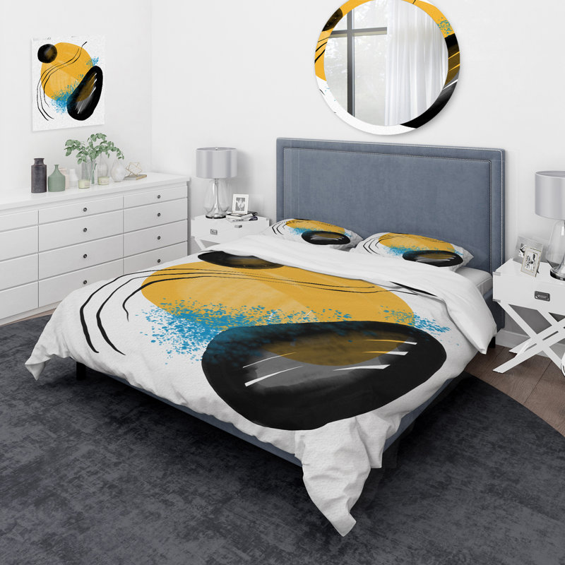 Ensemble de housse de couette en microfibre jaune / noir mat / bleu, Housse de couette pour très grand lit et 2 très