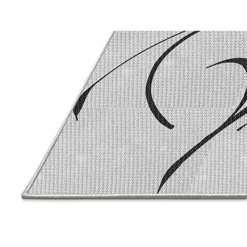 Laine tissée à la machine à motifs géométriques et polyester gris/noir Tapis décoratif, Rectangle 5 pi x 7 pi