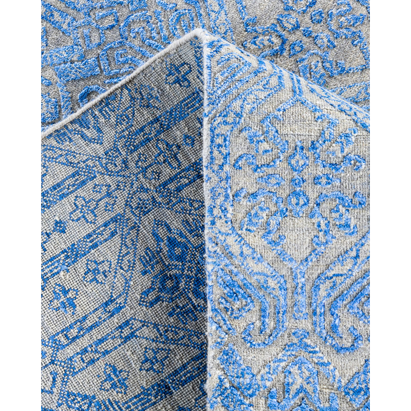 Blue Hand-Knotted Wool and Silk Medallion Rug, 8' x 10'