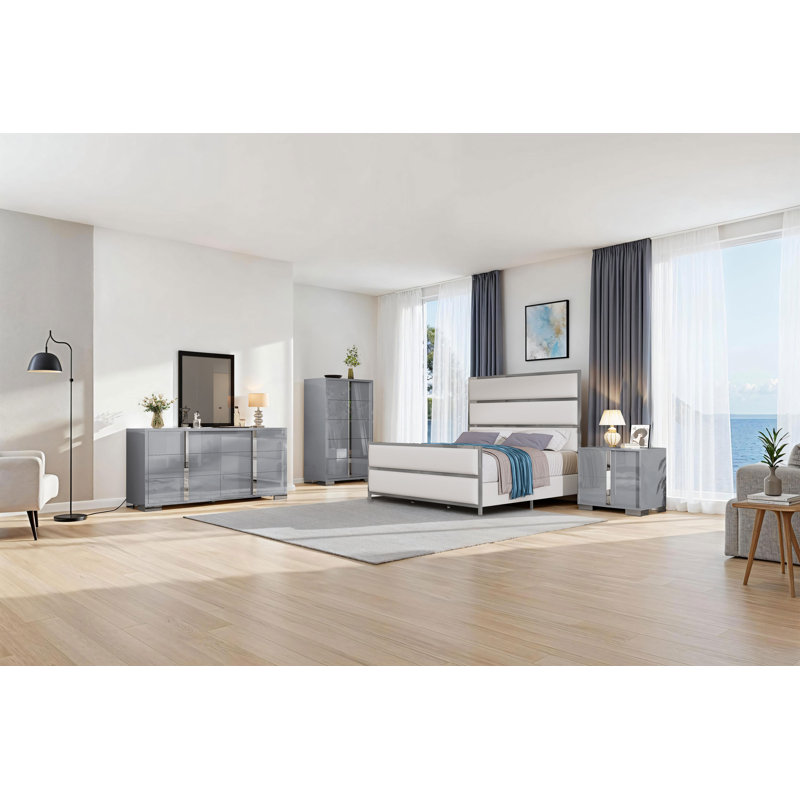 Ensemble de chambre à coucher 3 pièces Highlgloss, gris