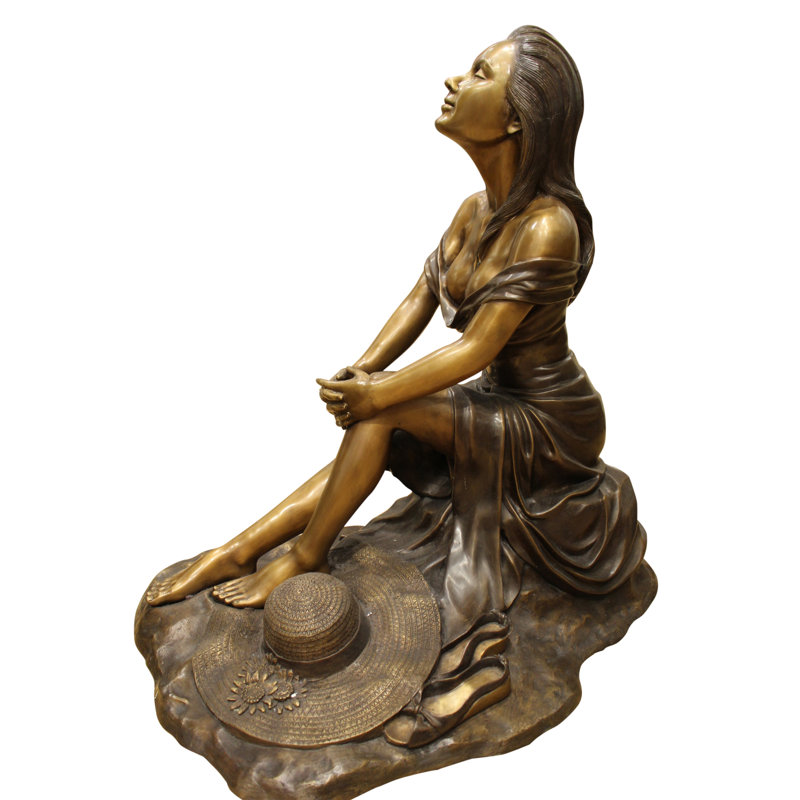 Lady on Stone Bronze Statue with Intricate Detailing