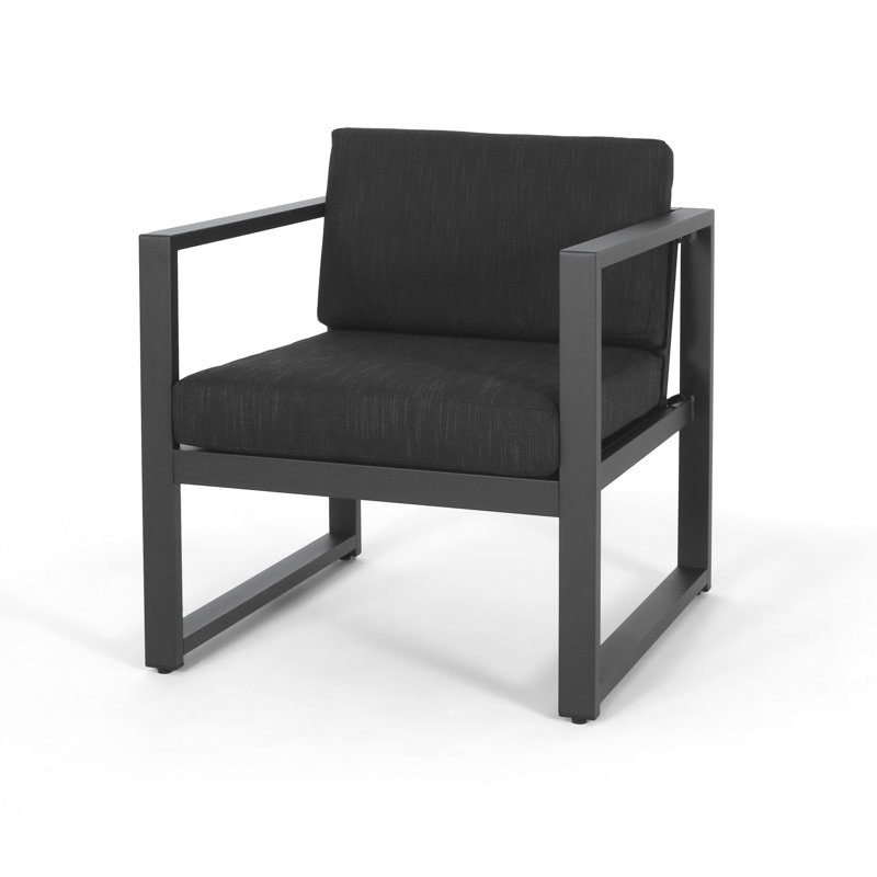 Contemporary Outdoor Club Chair - Water- Dark Gray Padding, Aluminum, 26.67"W X 26.67"H 27.24"D Seat Cushion For Patio,