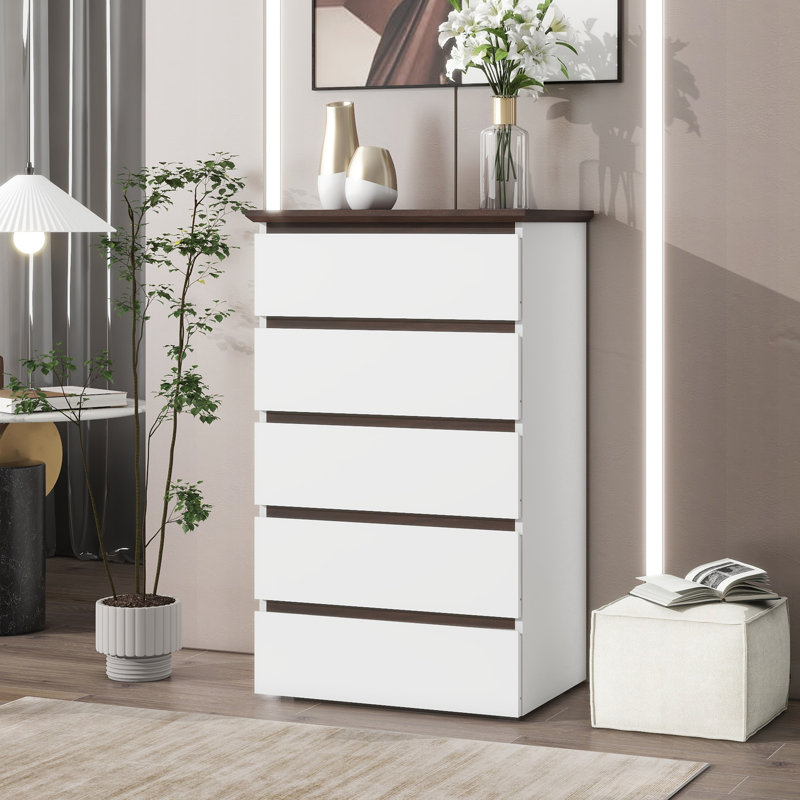 Commode 5 tiroirs pour la chambre à coucher, rangement pour garde-robe moderne, solution de rangement spacieuse et élégante