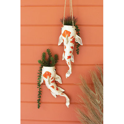  Ensemble de 2 pots à fleurs suspendus en céramique avec corde H 13 po