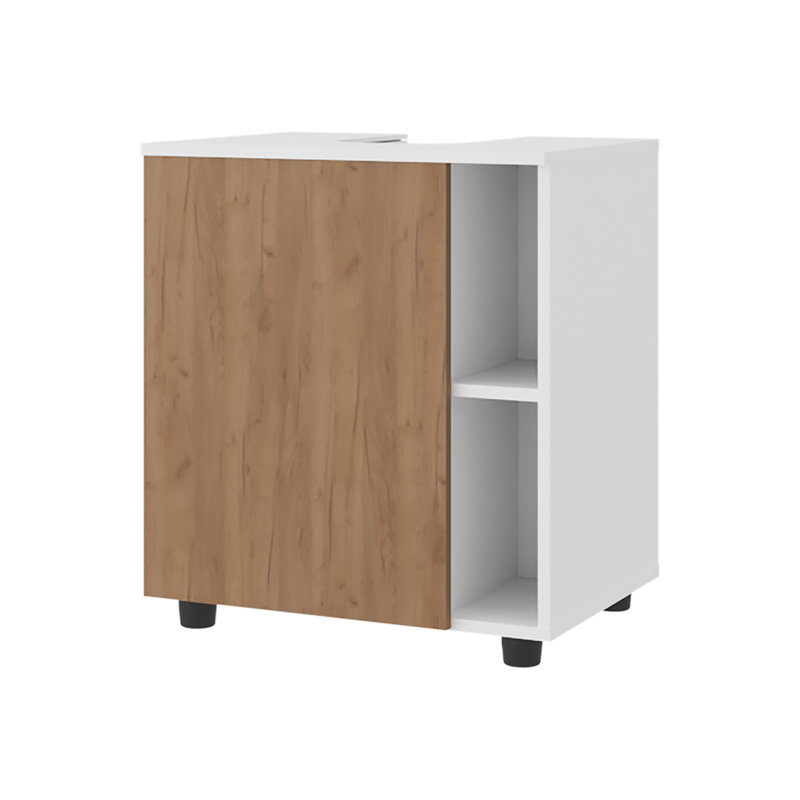 Parade Under Pedestal Sink Cabinet, 1 Door, 5 Open Compartments, Melamine Finish, Natural/White