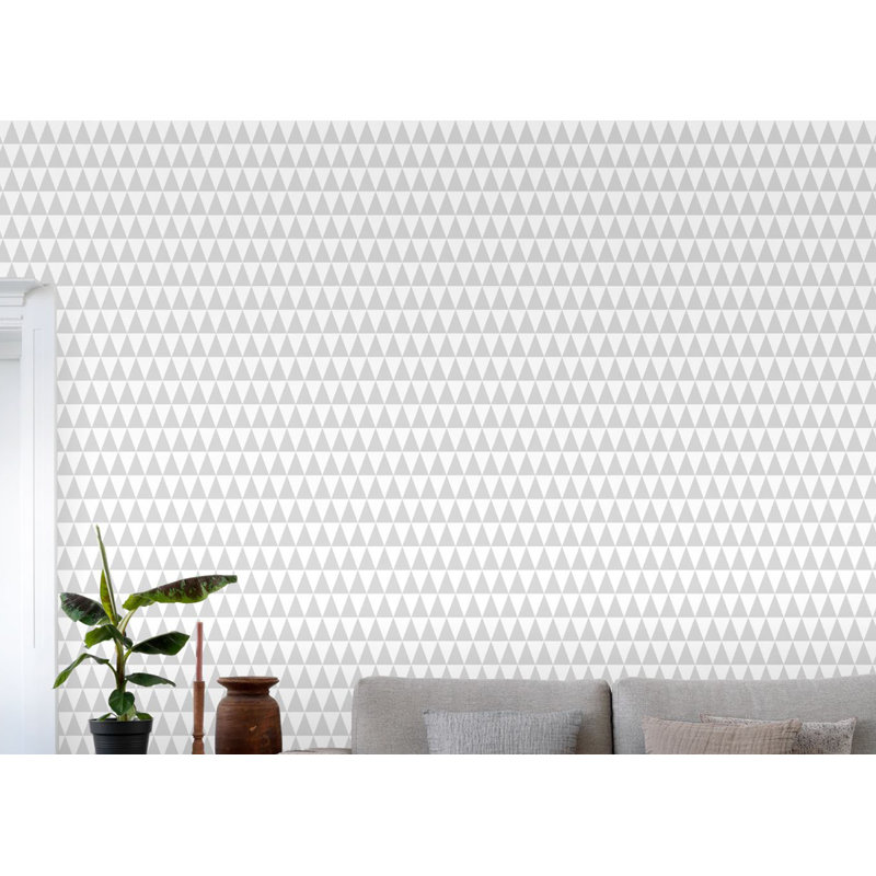Rouleau de papier peint 33 pi x l 20,5 po aquamarine géométrique Drewry, Gris clair / Blanc