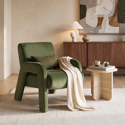 Fauteuil d'appoint moderne en velours COLAMY AURA, fauteuil lounge rembourré, vert, ensemble de 1