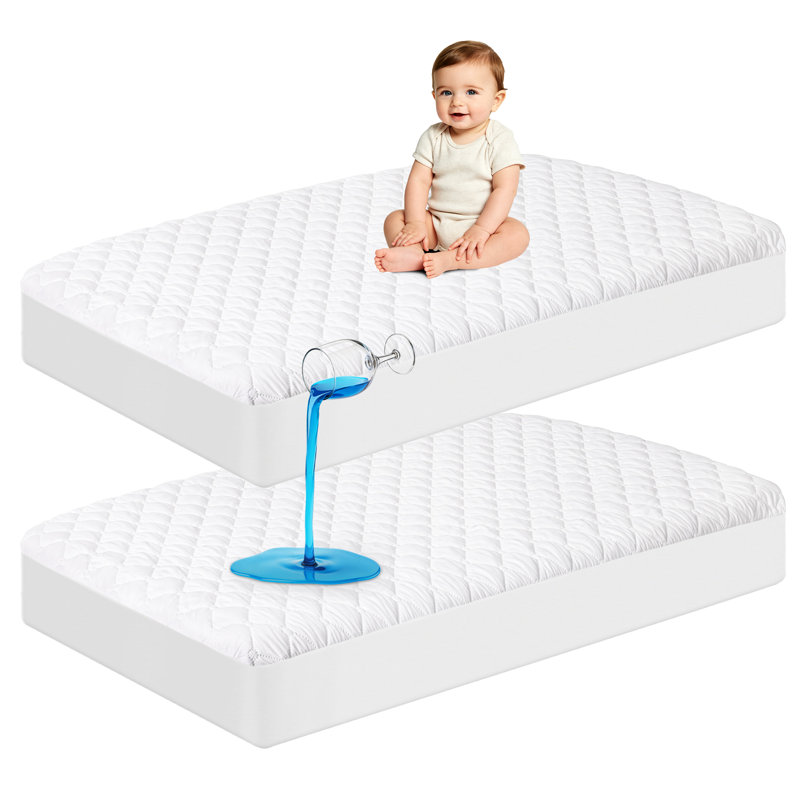 Ensemble de 2 protège-matelas imperméable et respirant pour tout-petits, housse de matelas lavable silencieuse, Blanc