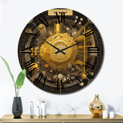 Sphère dorée circulaire futuriste II - horloge murale moderne géométrique
