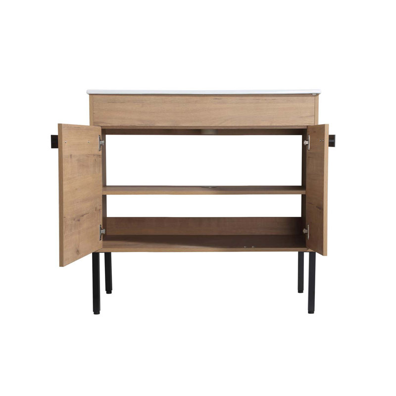 36 Inch Oak Freestanding Bathroom Vanity with Ceramic Sink