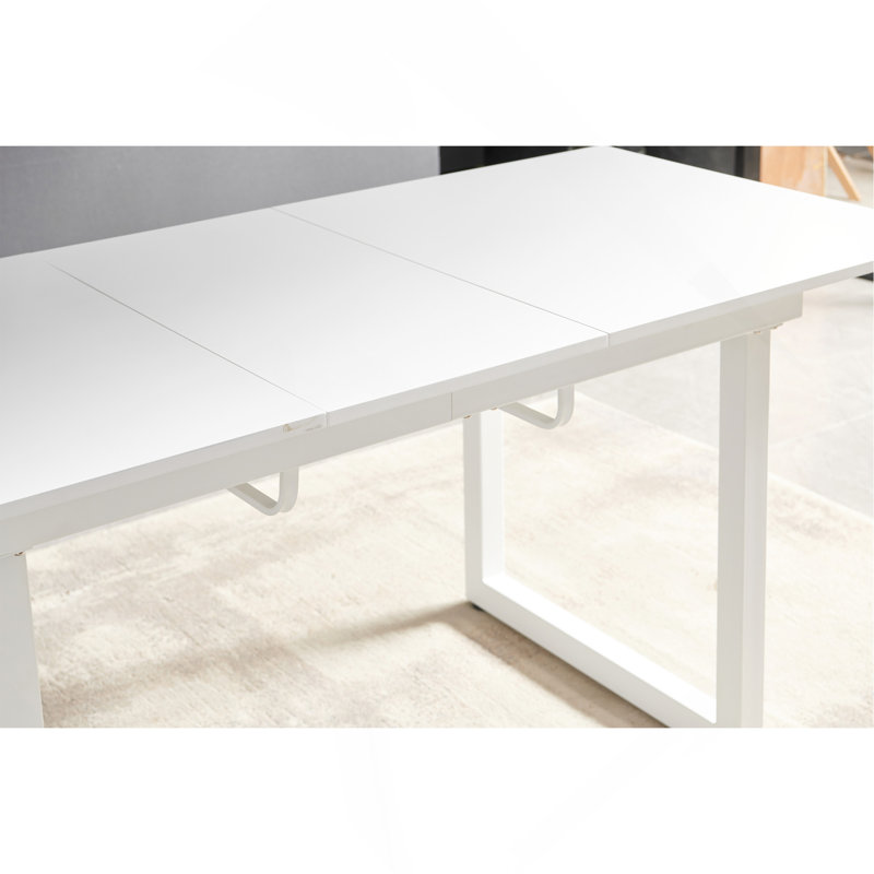 Table de salle à manger extensible de couleur blanche avec pieds en métal, table de cuisine moderne et peu encombrante pour le salon