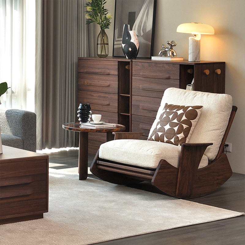 Chaise berçante rétro en coton et lin