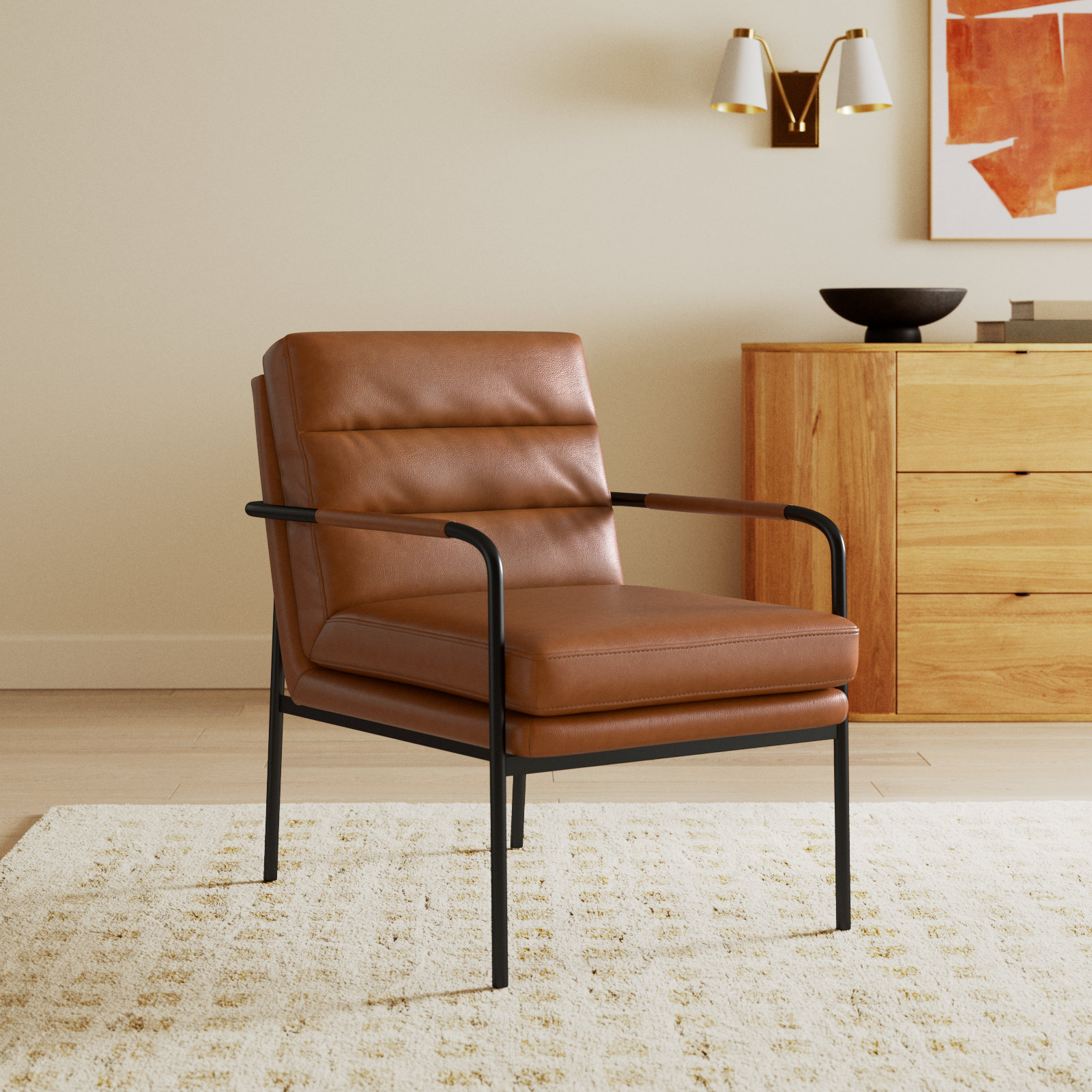 Keeley Genuine Leather Armchair, Brown Pebbled Top Grain Leather