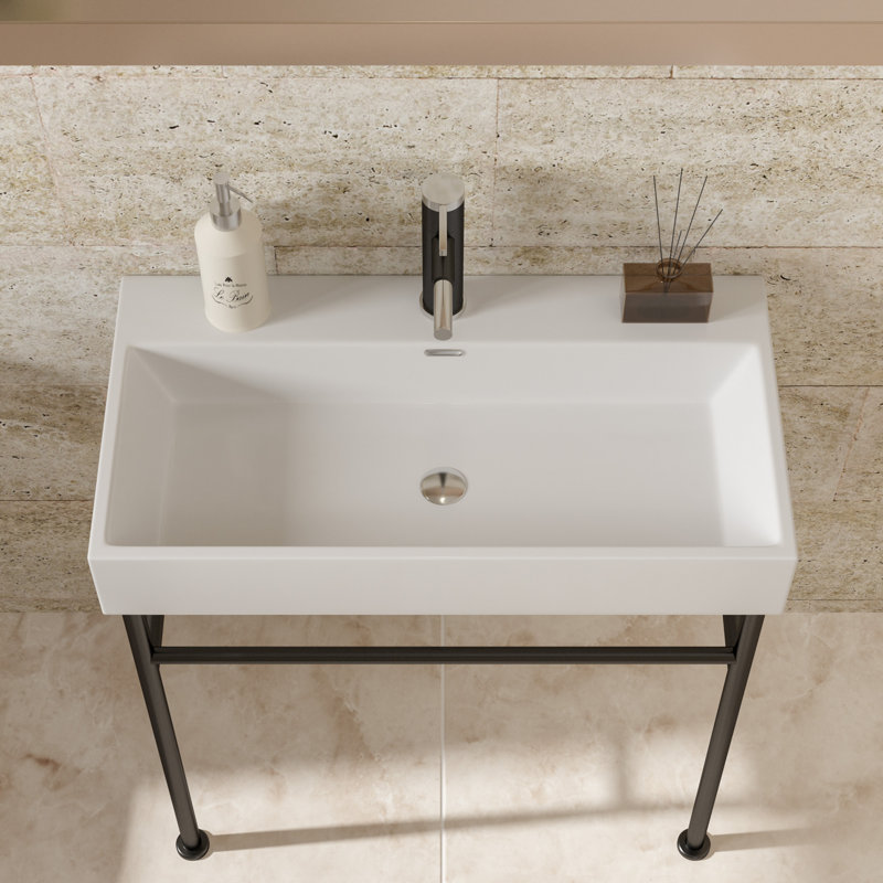Lavabo de salle de bain rectangulaire en céramique avec trop-plein Dureau