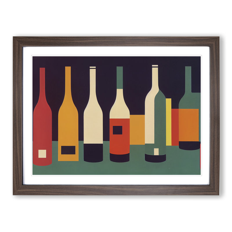 Retro Wine Bottle Vol.3 1 Piece Single Picture Frame Painting, 25cm H x 34cm W x 2cm D, Walnut Framed