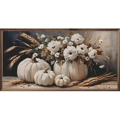 «Four White Pumpkin Bouquet» sur bois