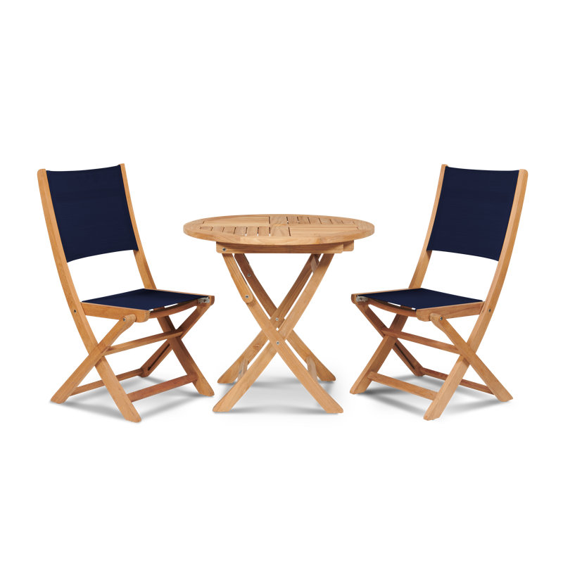 Stella Folding Teak Patio Dining Chair, Blue