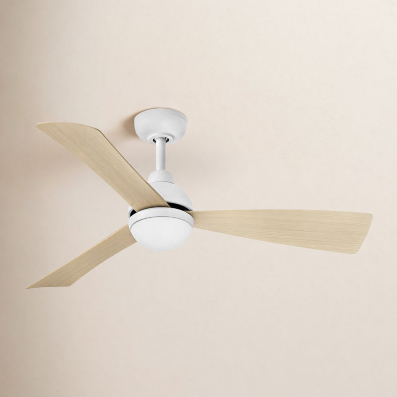 Brona Ceiling Fan with LED Lights, 44", Matte White/Natural