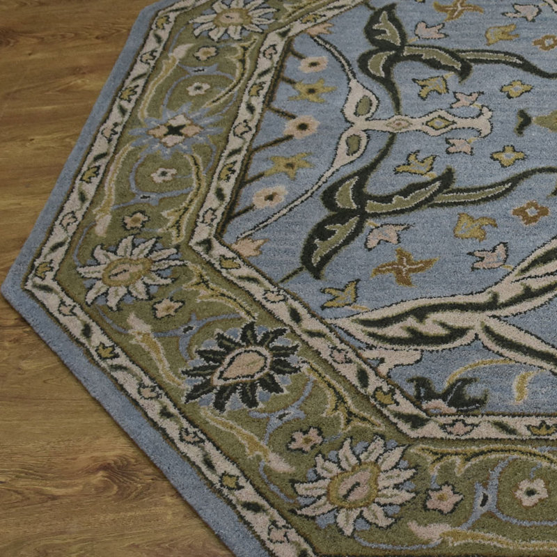 Lisi Hand Tufted Wool Eco-Friendly Area Rugs - 6' x 6', Octagon, Blue Green Color, Oriental Design, High Pile Thick Handmade Anti Skid Area Rugs for Living Room, Bedroom