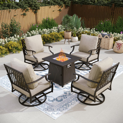 Carli 4 - Person Outdoor Seating Group with Swivel Lounge Chairs& Firepit Table