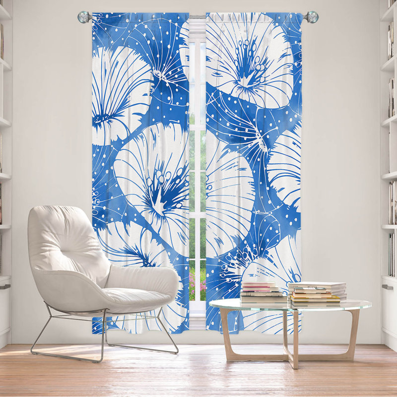 Paire de rideaux obscurcissant en polyester Rogich, L 20 po x L 61 po, Blanc / bleu
