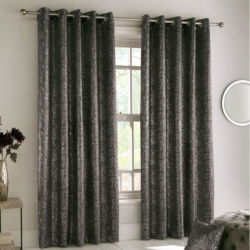 Vasquez Halo Eyelet Room Darkening Thermal Pair of Curtains, 117cm Width x 183cm Drop, Grey