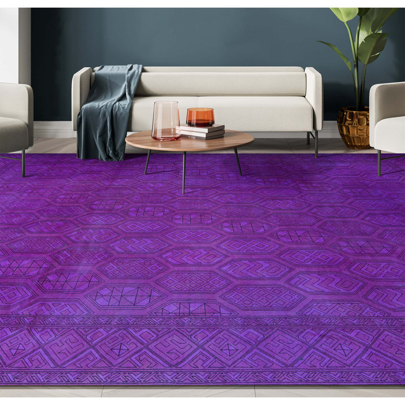 Wool Geometric Area Rug in Purple