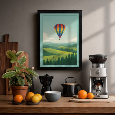 Balloon Over Mountain Modern - Framed Print