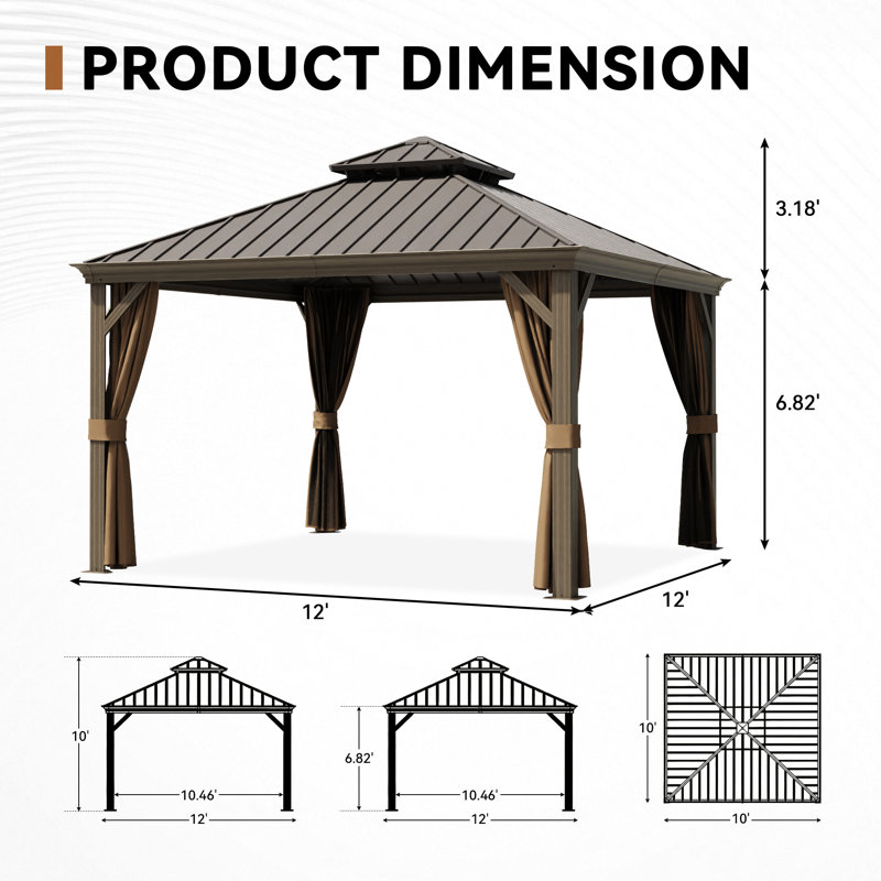 Outdoor Aluminum Hardtop Gazebo equipped with a double-layer roof, curtains, and mosquito net