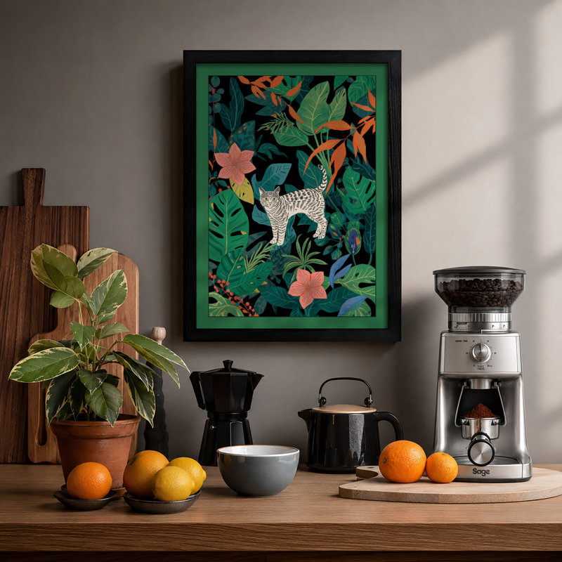 Leopard in Bloom Boho - Framed Print, Black, A4 - 29.7 x 21.0 cm