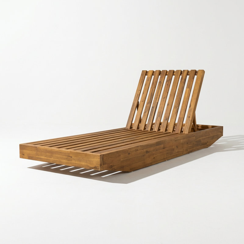 Élégante chaise longue en bois d'acacia en forme de bateau avec fauteuil inclinable réglable, chaise longue de patio à finition durable et capacité de poids élevée