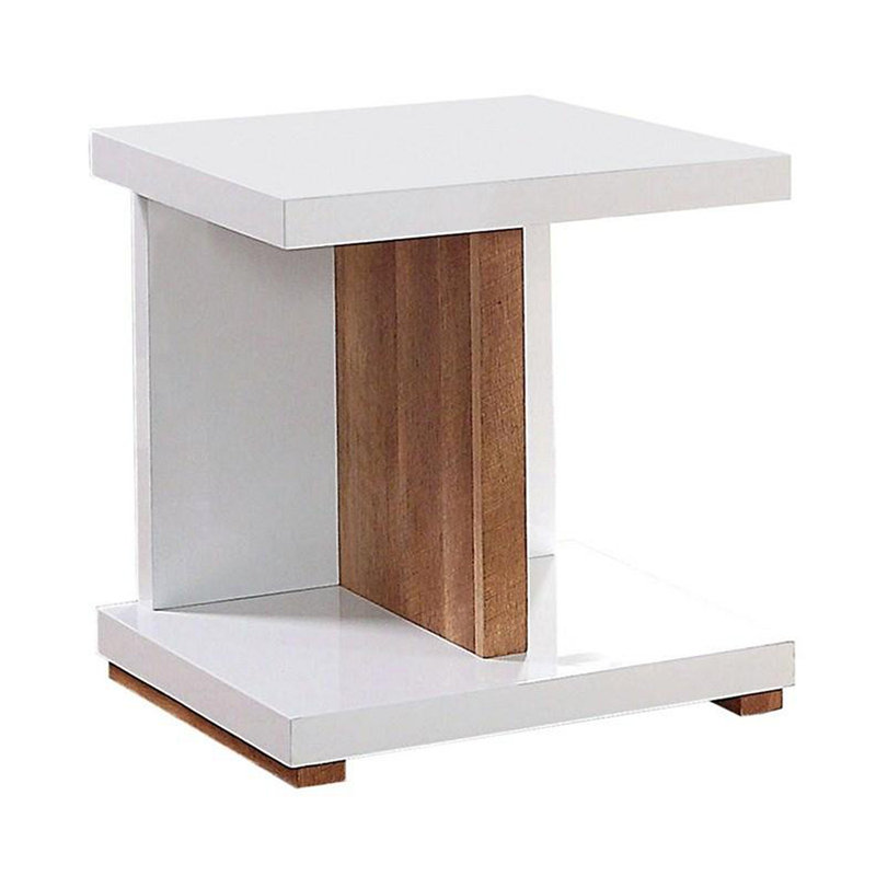 Table de bout de style contemporain contemporain à deux tons avec finition brillante, tablettes ouvertes, base en bois, table basse blanche - non incluse