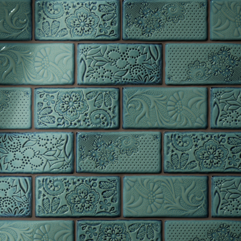 Antic Feelings 3" x 6" Ceramic Patterned Subway Tile, Feelings Lava Verde