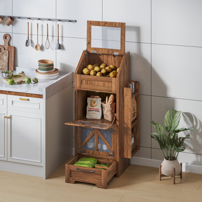 Armoire de rangement pour pommes de terre de 99 cm (39 po), organisateur de rangement pour oignons de style campagnard avec tiroir, crochets, étagère latérale, porte-légumes en filet respirant, boîte à pain en bois, pour la cuisine