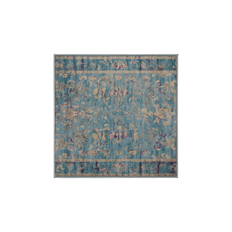 Machine Washable Gray Area Rug, Square 6'